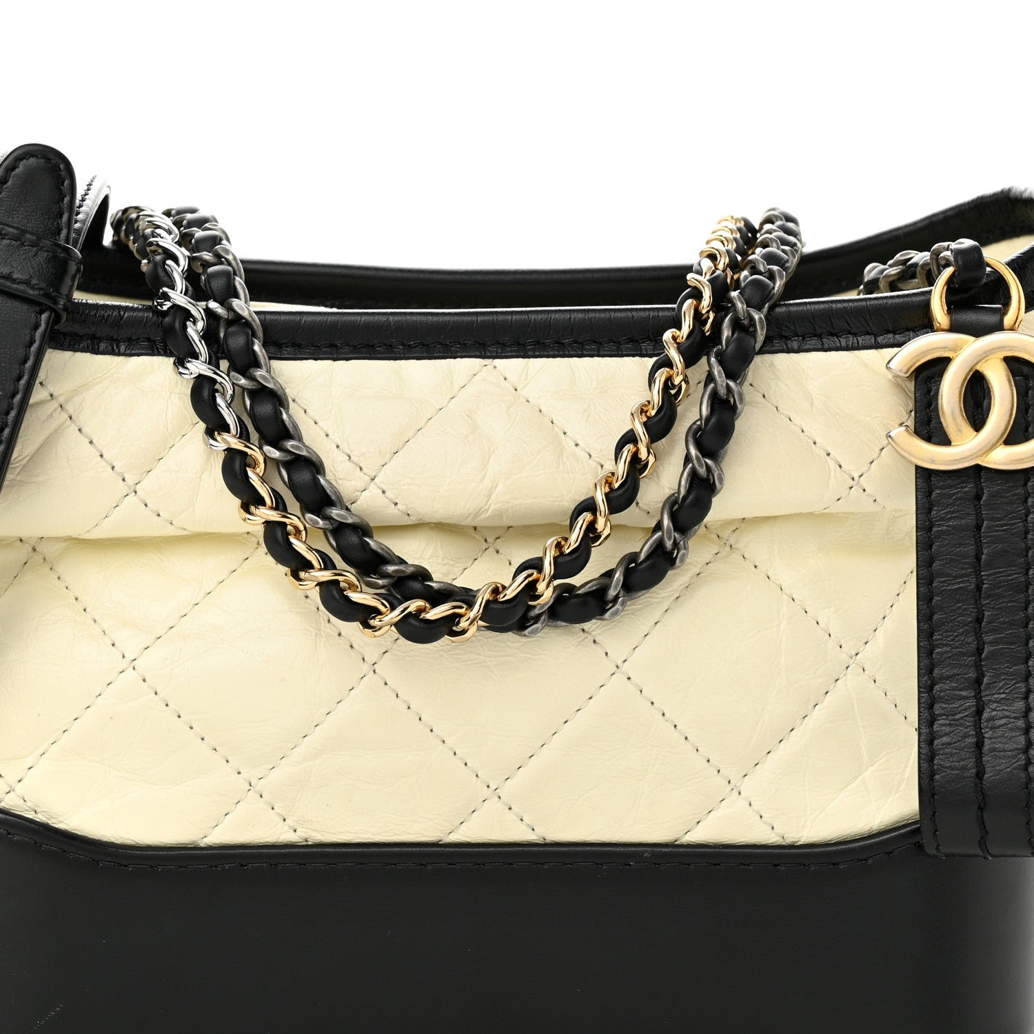 Chanel Aged Calfskin Quilted Small Gabrielle Hobo Black White 8 of 10