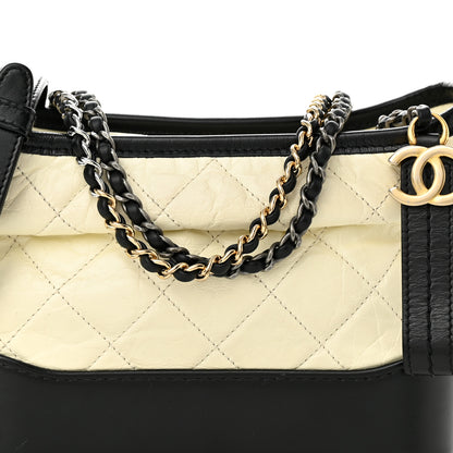 Chanel Aged Calfskin Quilted Small Gabrielle Hobo Black White 8 of 10