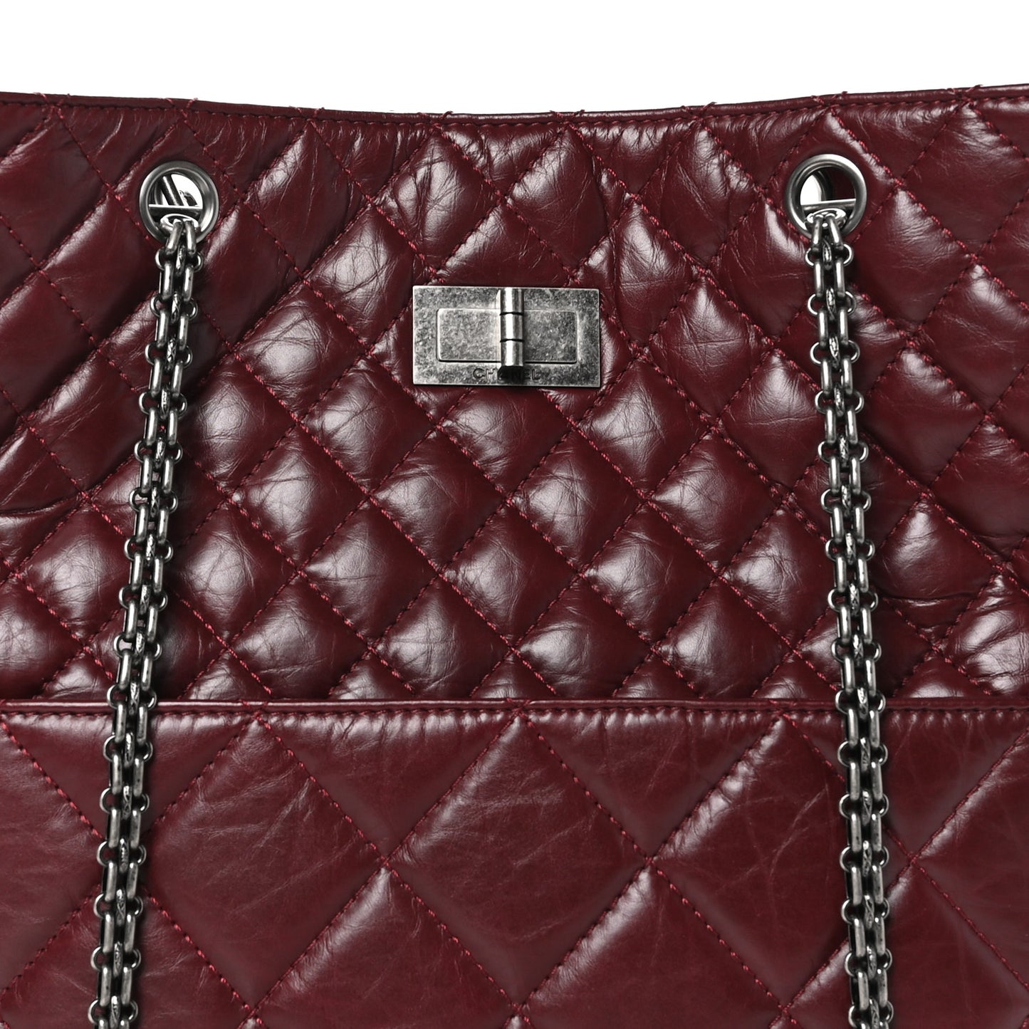 Aged Calfskin Quilted Reissue 2.55 Tote Dark Burgundy