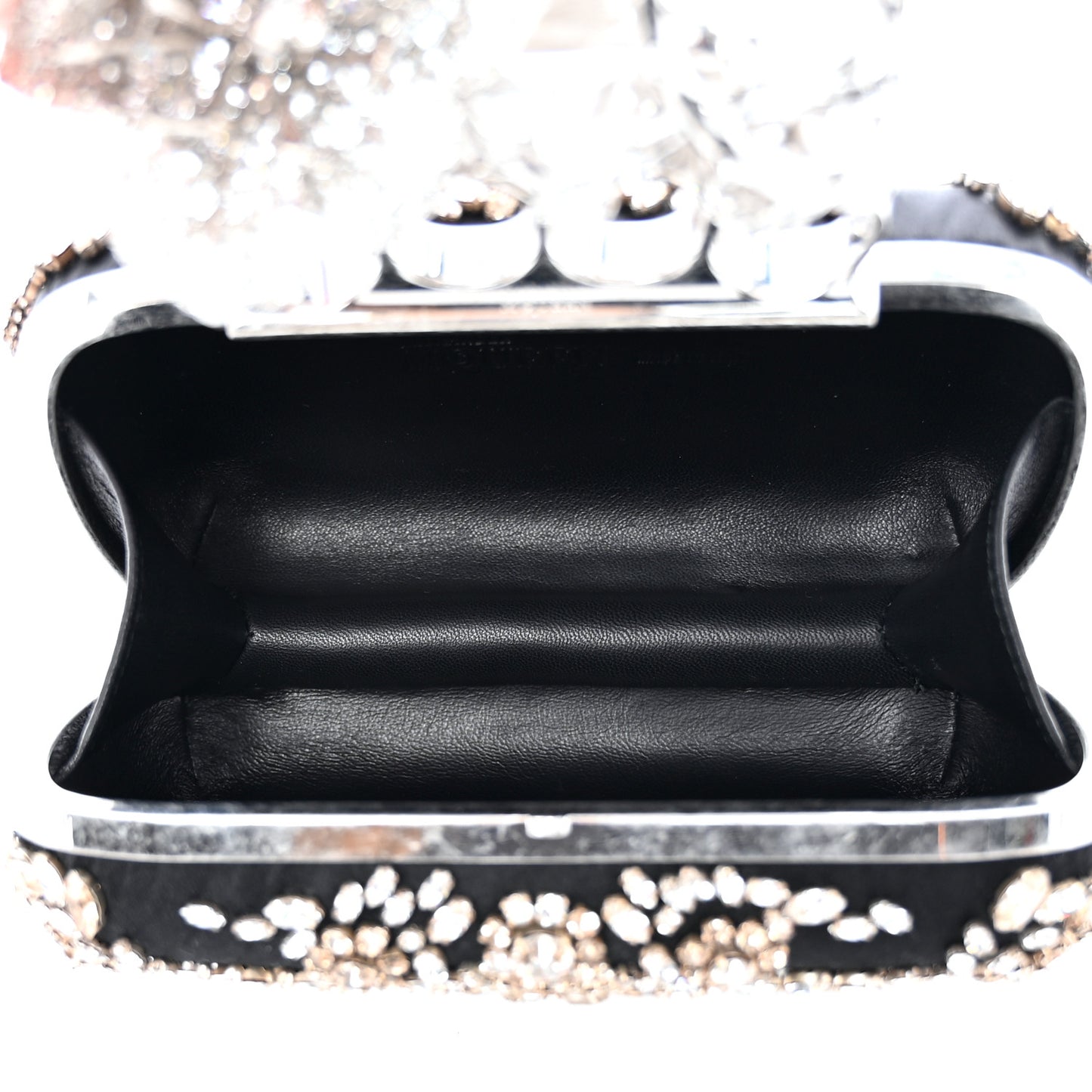 Satin Embellished Floral Knuckle Duster Box Clutch Black