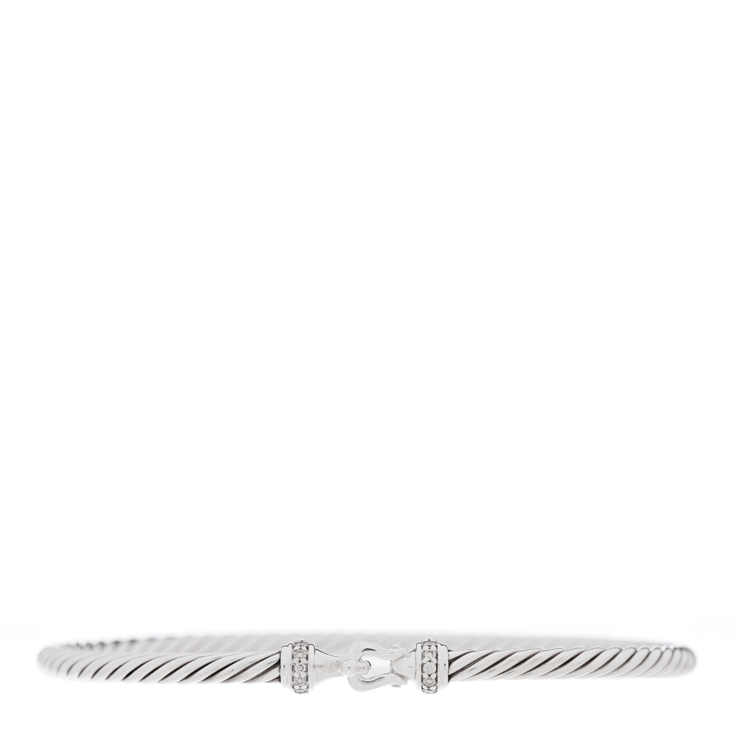 David Yurman Sterling Silver Diamond 3mm Cable Buckle Bracelet 1 of 3