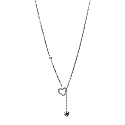 David Yurman Sterling Silver Diamond Cable Heart Lariat Necklace 1 of 4