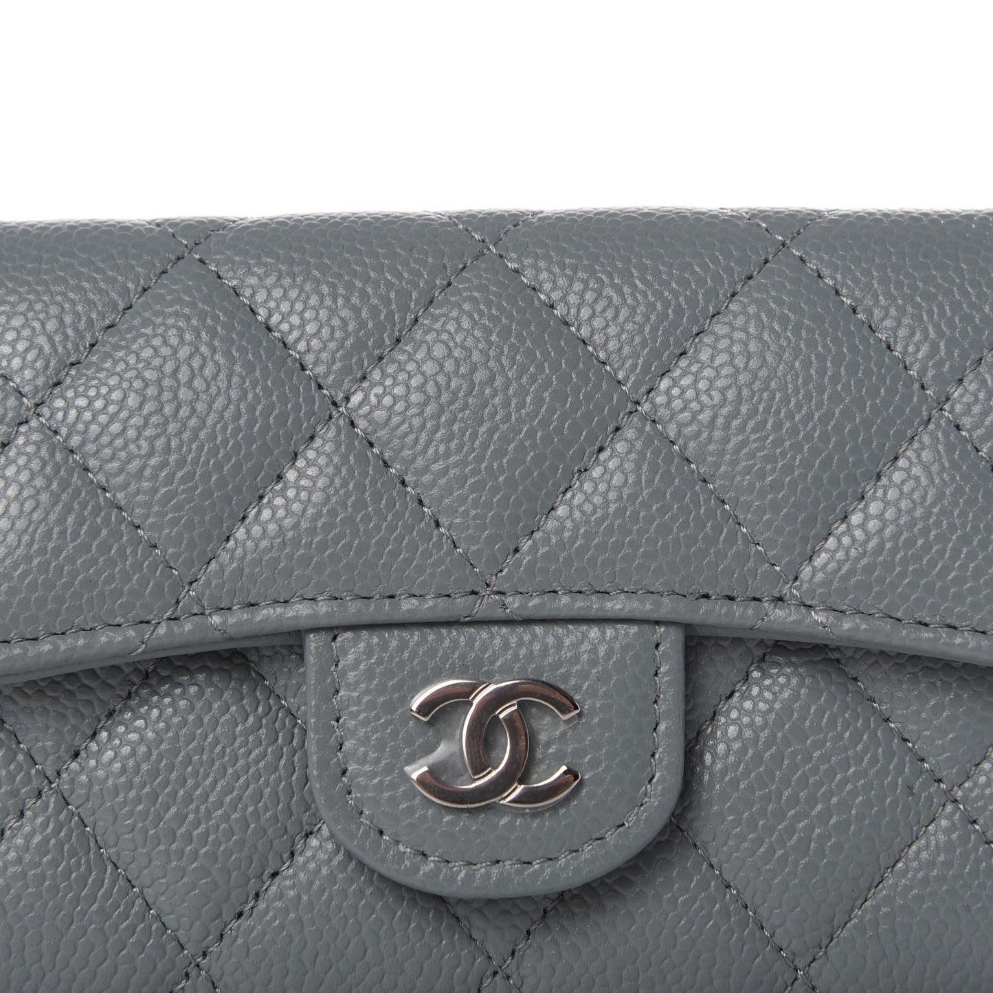 Caviar Quilted Flap Card Holder Wallet Dark Grey