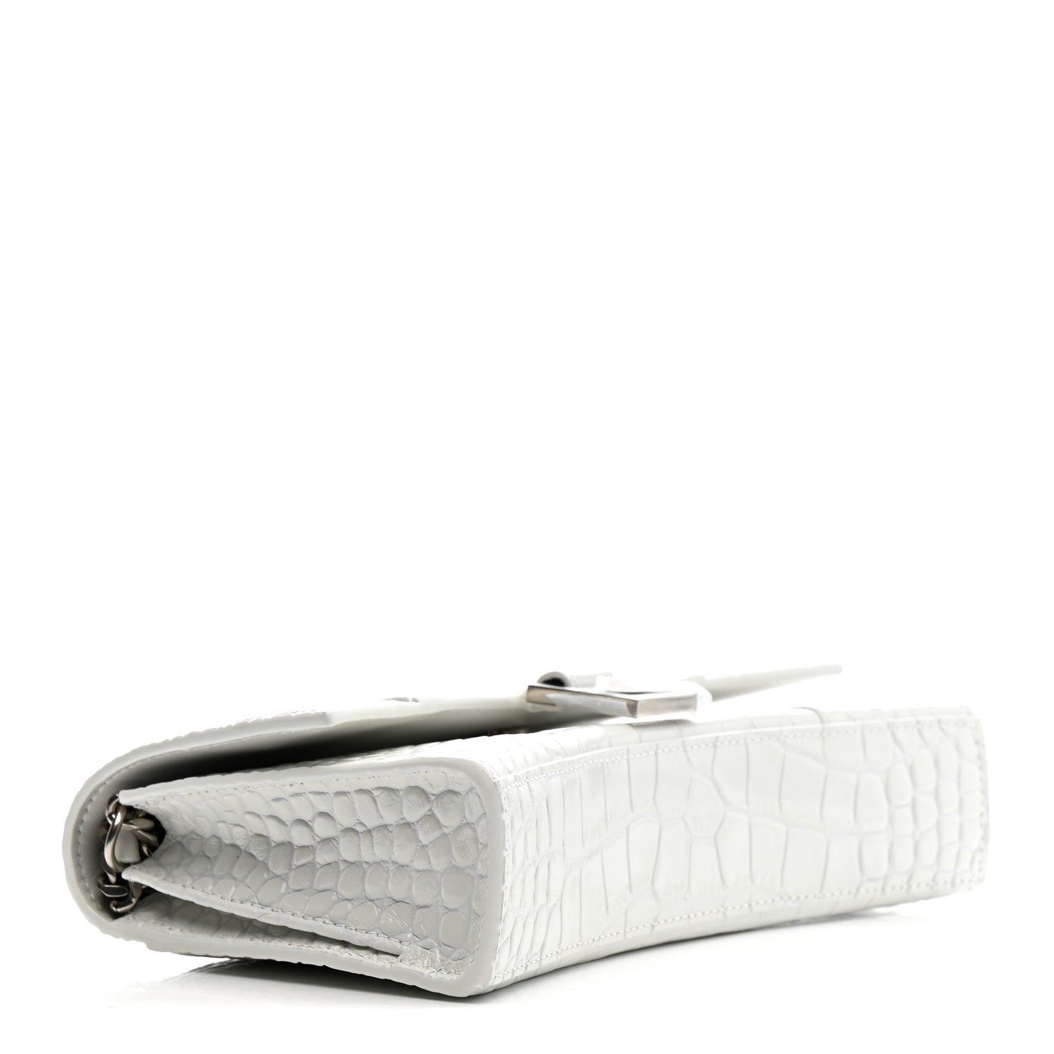 Balenciaga Shiny Calfskin Crocodile Embossed Small Hourglass Evening Chain Bag White 4 of 13