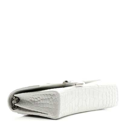 Balenciaga Shiny Calfskin Crocodile Embossed Small Hourglass Evening Chain Bag White 4 of 13