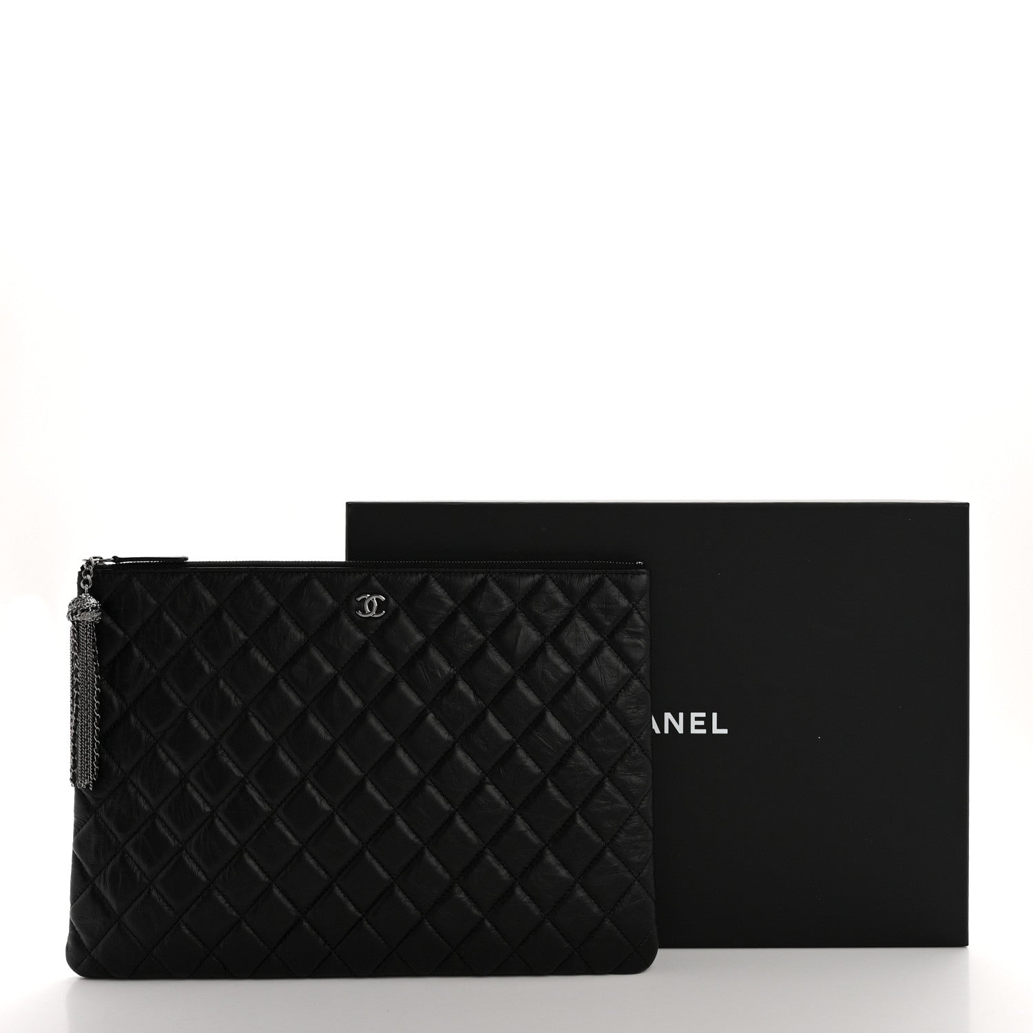 Chanel Aged Calfskin Quilted Large Tassel Cosmetic Case Black 8 of 8