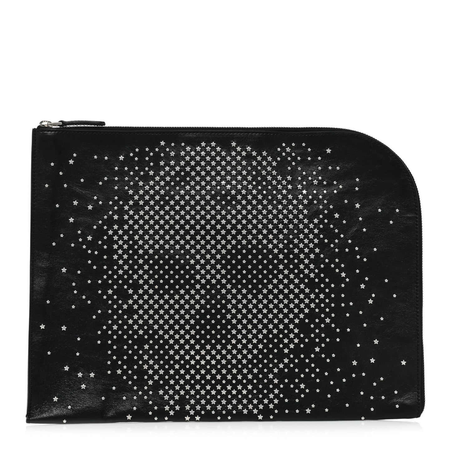 Calfskin Studded Skull Zipped Pouch Black