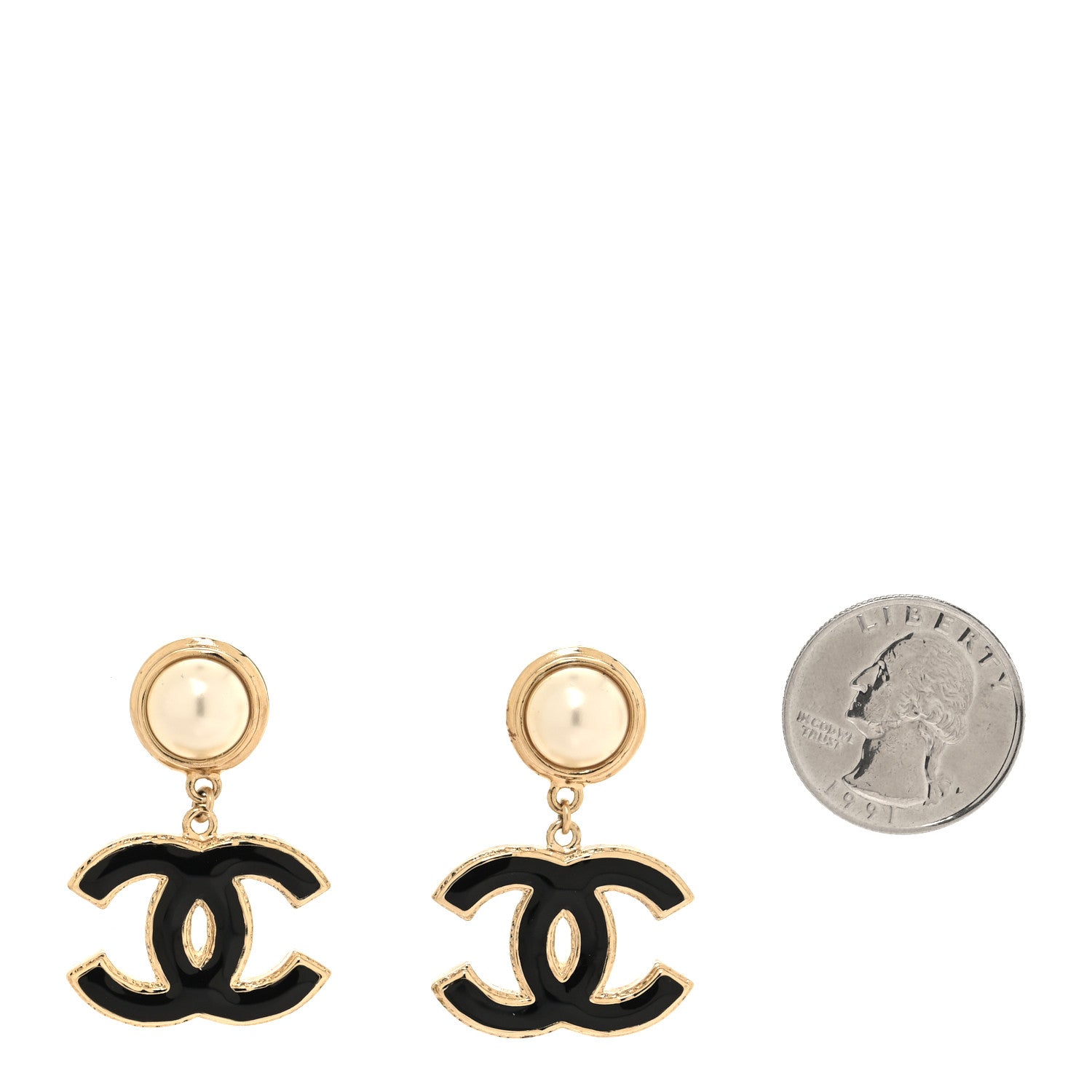 Chanel Pearl Enamel CC Drop Earrings Black 2 of 5
