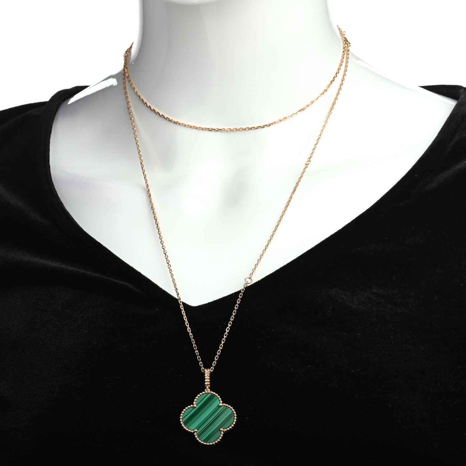 Van Cleef & Arpels 18K Yellow Gold Malachite Magic Alhambra Pendant Necklace 3 of 9