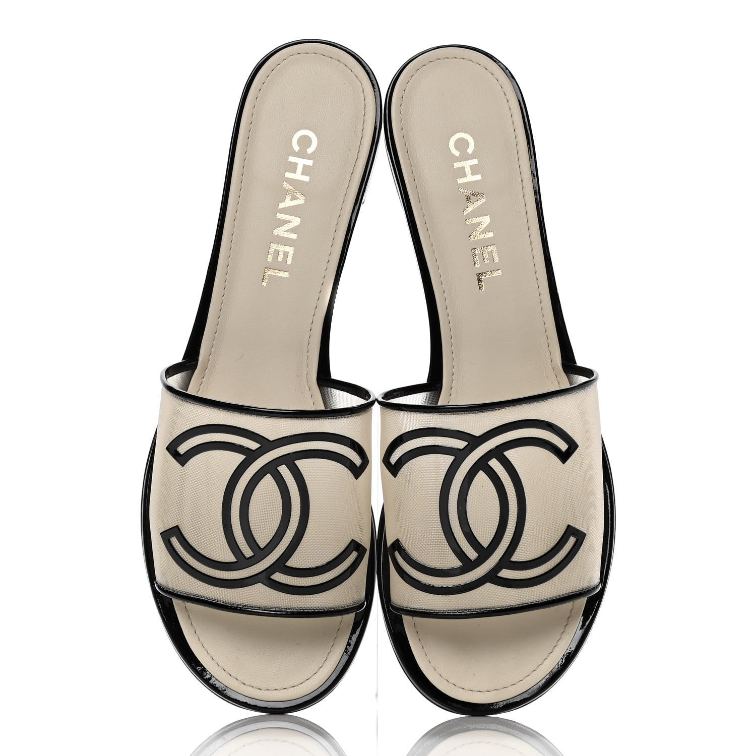 Chanel Mesh Patent Calfskin CC Sandal Mule 41 Beige Black 5 of 11