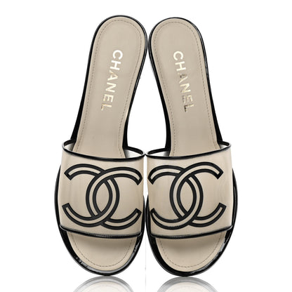 Chanel Mesh Patent Calfskin CC Sandal Mule 41 Beige Black 5 of 11