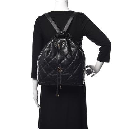 Chanel Lambskin Quilted Drawstring Backpack Black 2 of 11