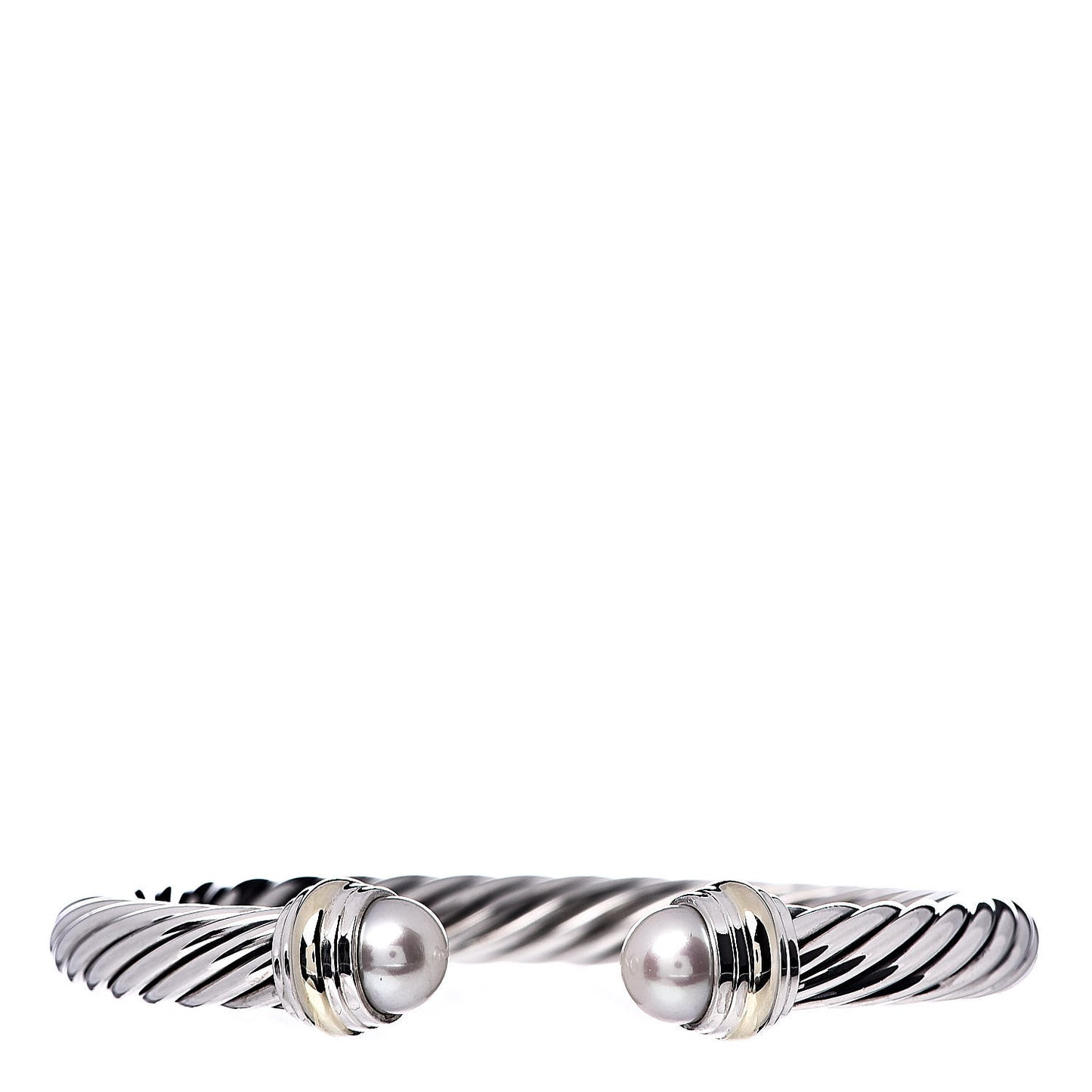 Sterling Silver 14K Yellow Gold Pearl 7mm Cable Classics Bracelet
