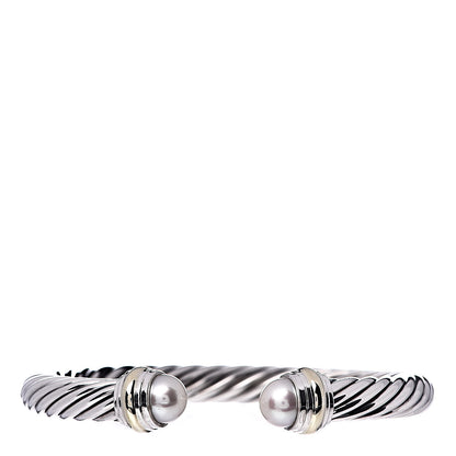 David Yurman Sterling Silver 14K Yellow Gold Pearl 7mm Cable Classics Bracelet 1 of 4