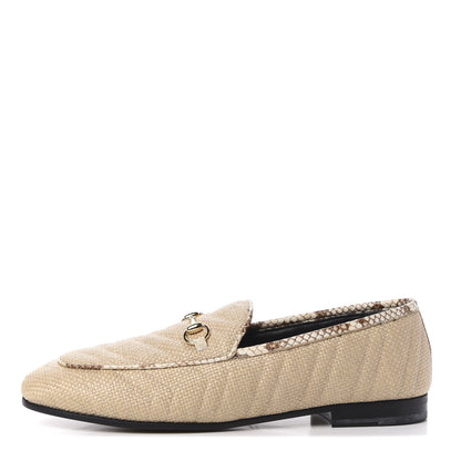 Gucci Raffia Elaphe Matelasse Horsebit Womens Jordaan Loafers 41 Natural Cream Brown 1 of 10