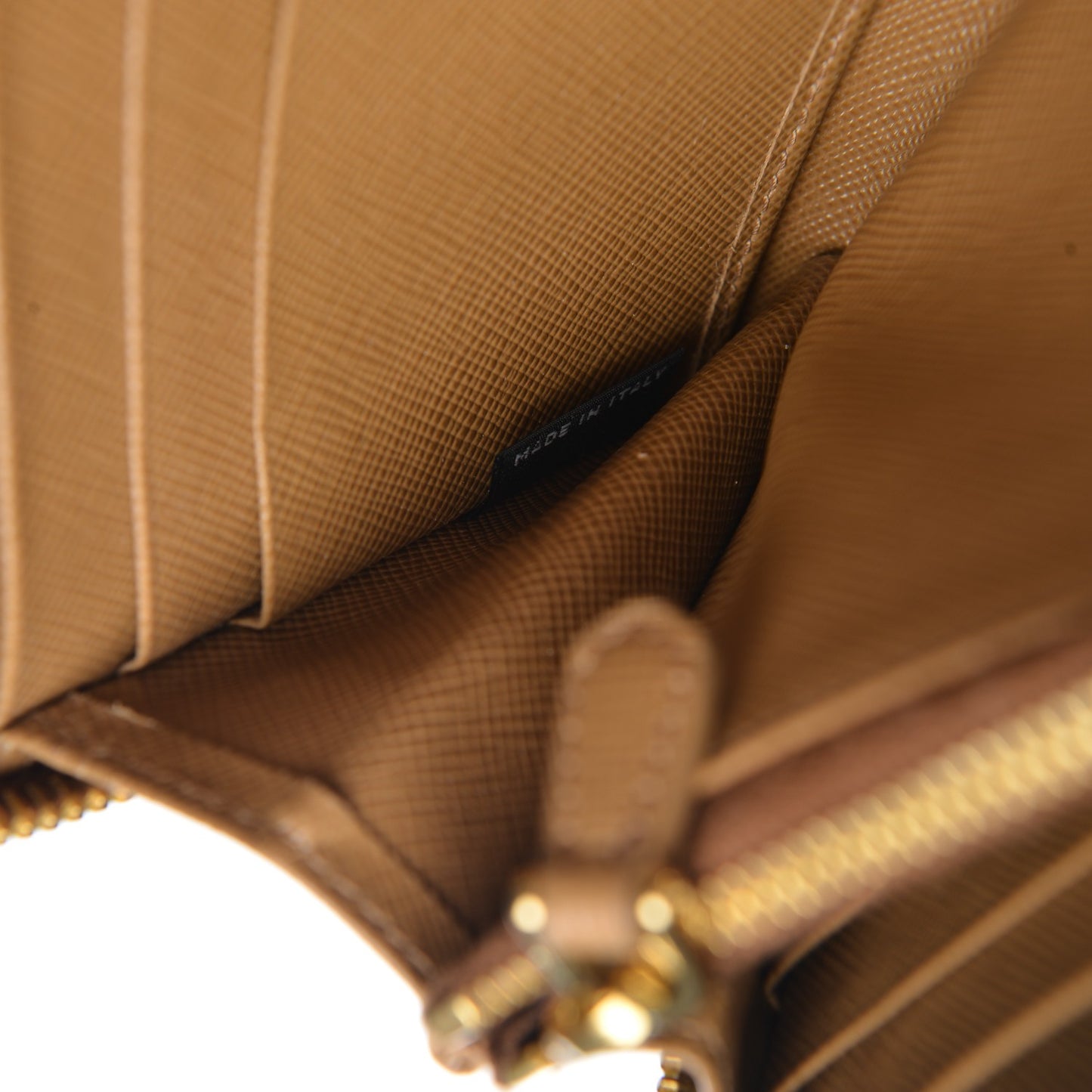 Saffiano Metal Zip Around Wallet Caramel