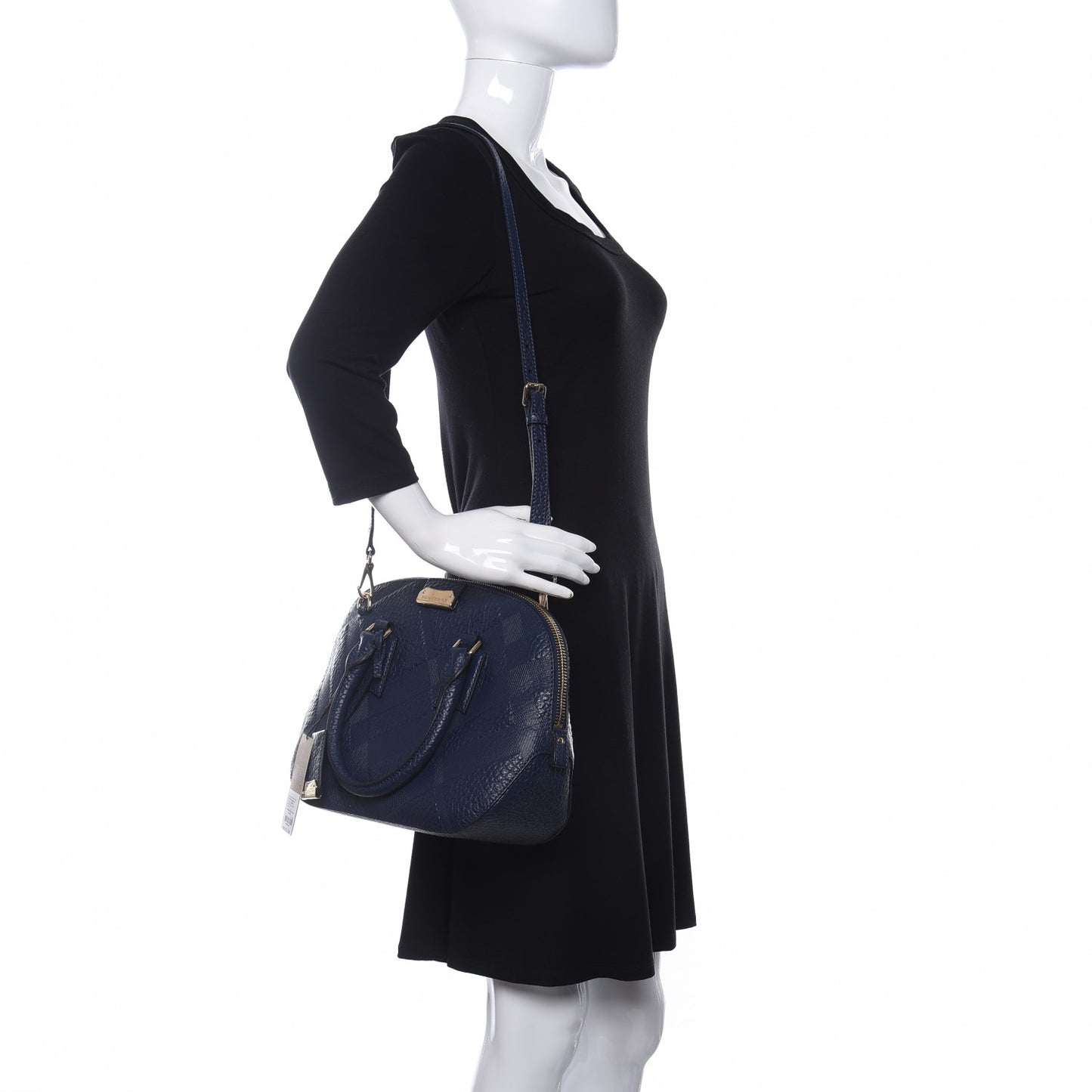 Heritage Grain Check Embossed Small Orchard Bowling Bag Blue Carbon