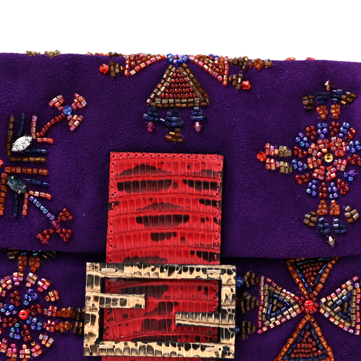 Fendi Suede Beaded Lizard Baguette Purple Multicolor 7 of 9