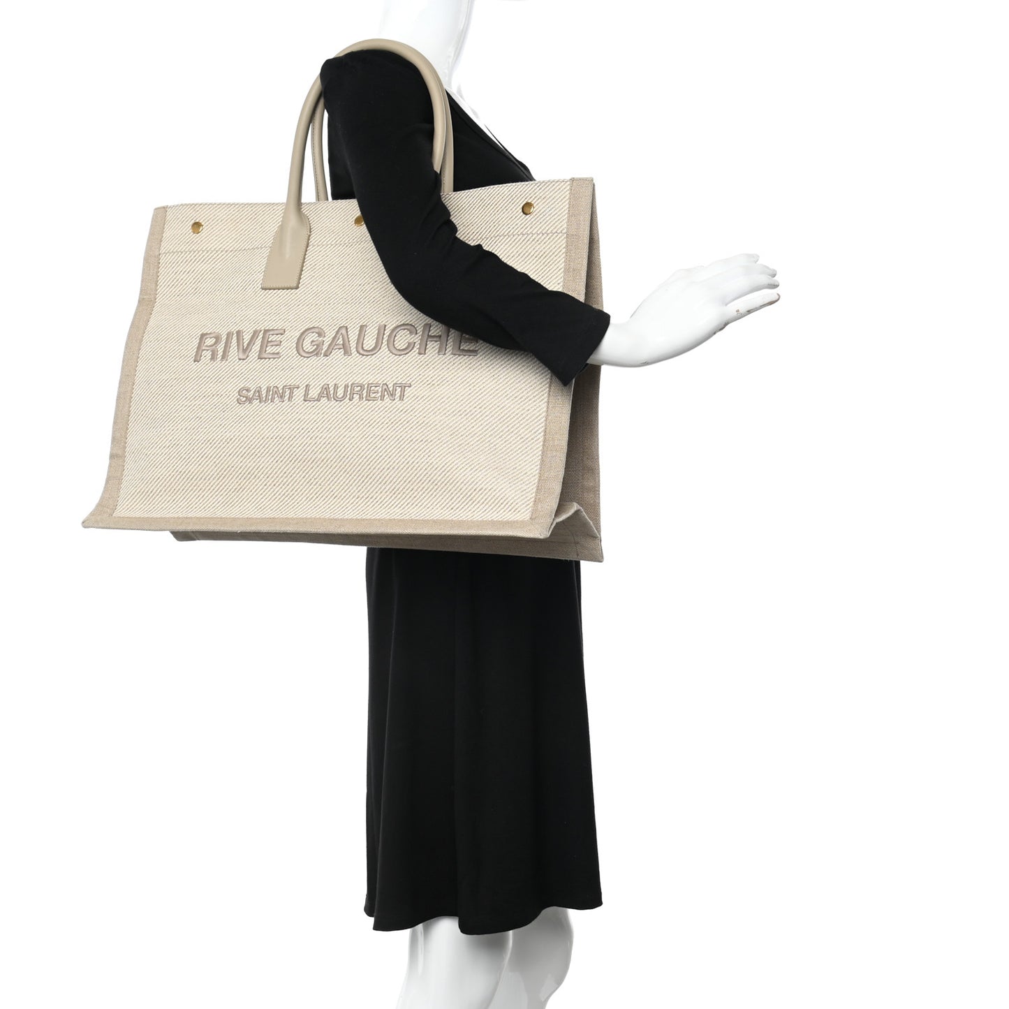 Linen Calfskin Rive Gauche Tote Beige Sea Salt