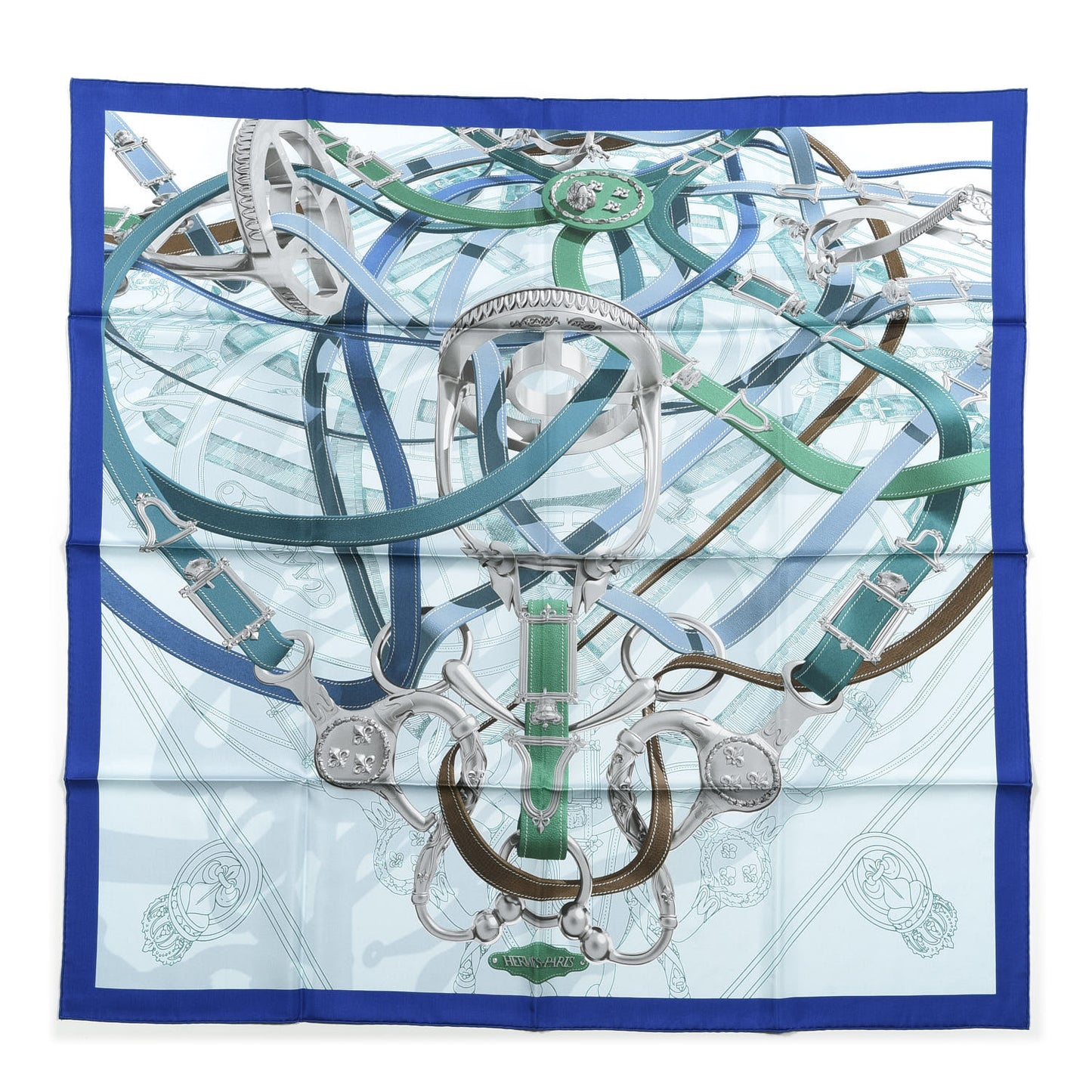 Silk Cavalcadour Voltigeur Scarf 90 Marine Ciel Vert