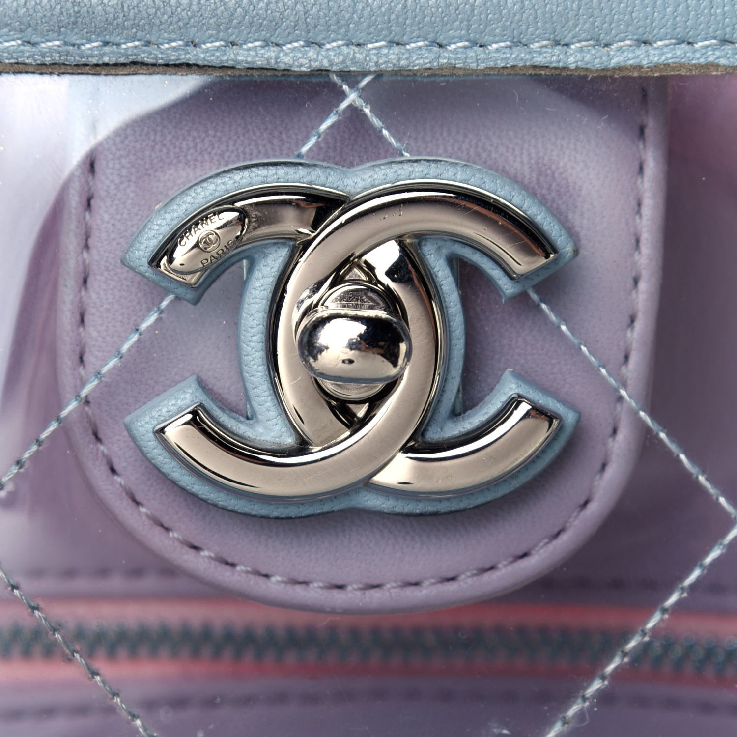 Chanel PVC Lambskin Stitched Medium Coco Splash Shopping Bag Blue Green Pink 9 of 9