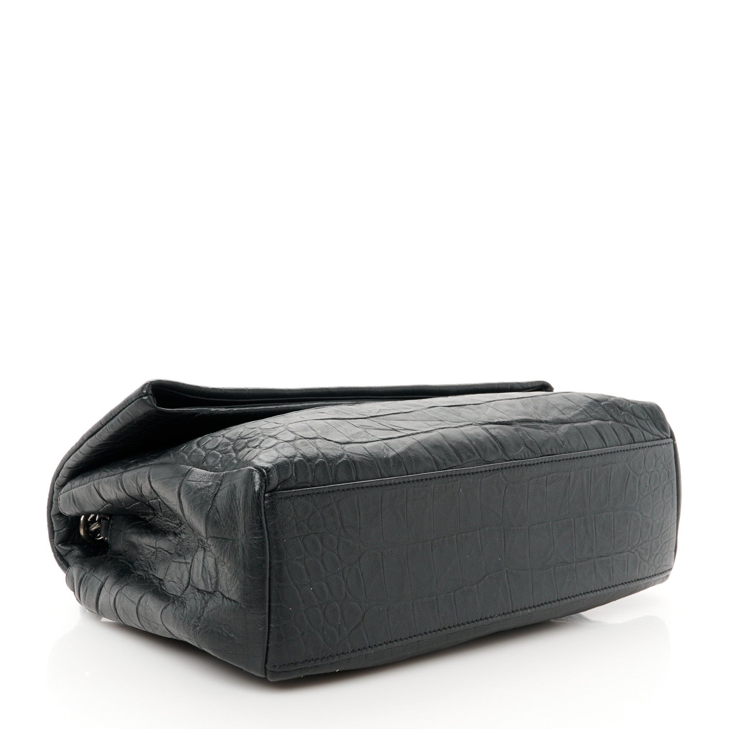 Saint Laurent Calfskin Crocodile Embossed Medium West Hollywood Monogram Fold-Over Black 4 of 11