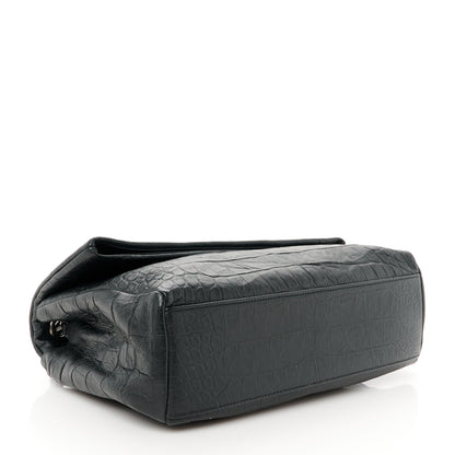 Saint Laurent Calfskin Crocodile Embossed Medium West Hollywood Monogram Fold-Over Black 4 of 11
