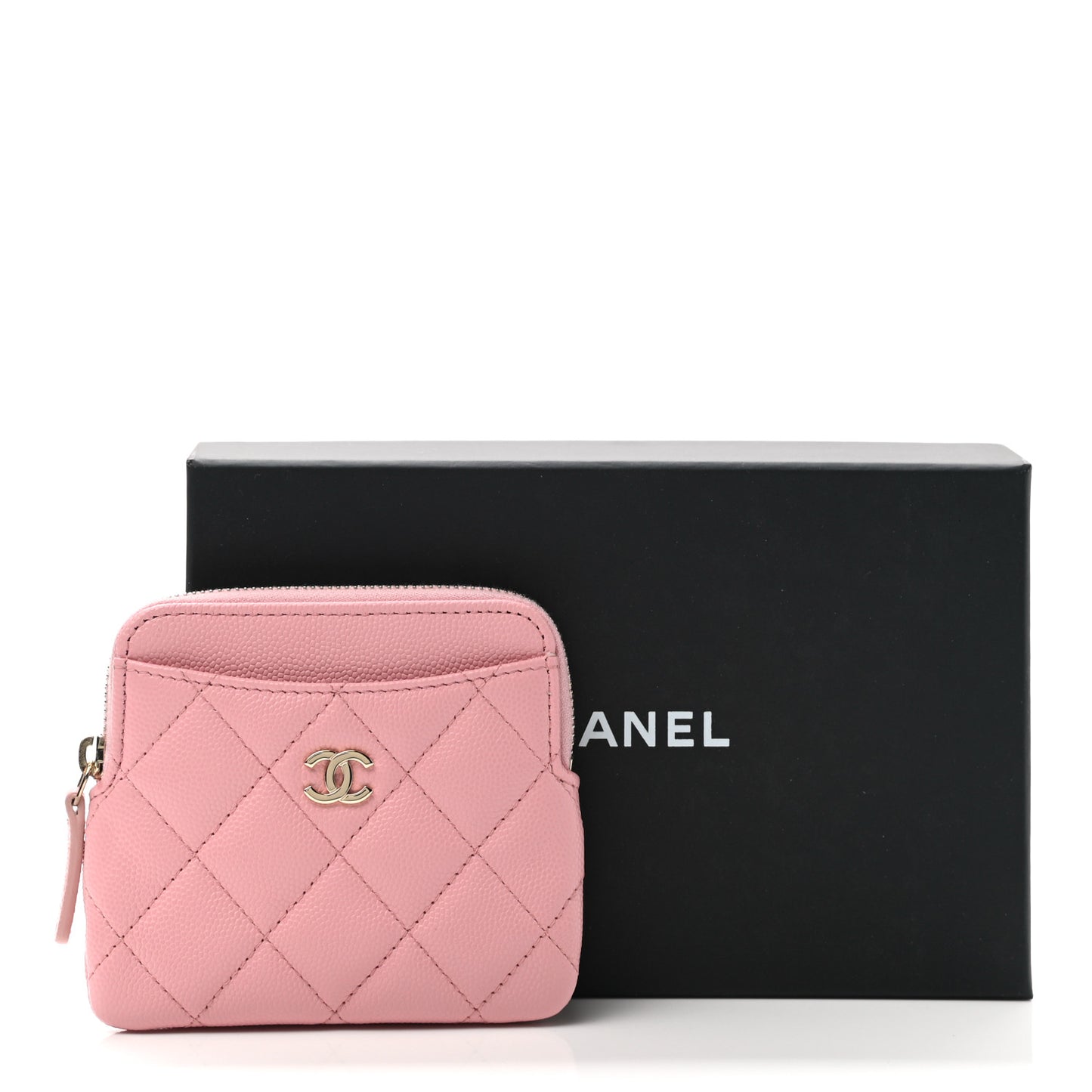 Caviar Quilted Zip Card Holder Wallet Pink