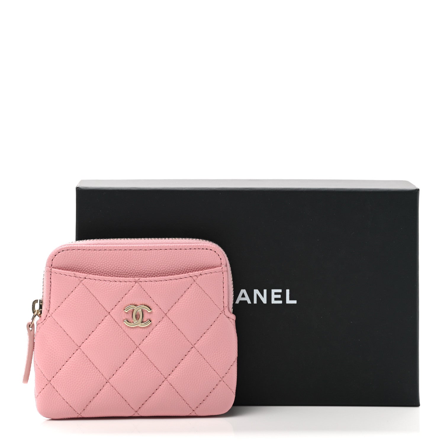 Chanel Caviar Quilted Zip Card Holder Wallet Pink 9 of 9