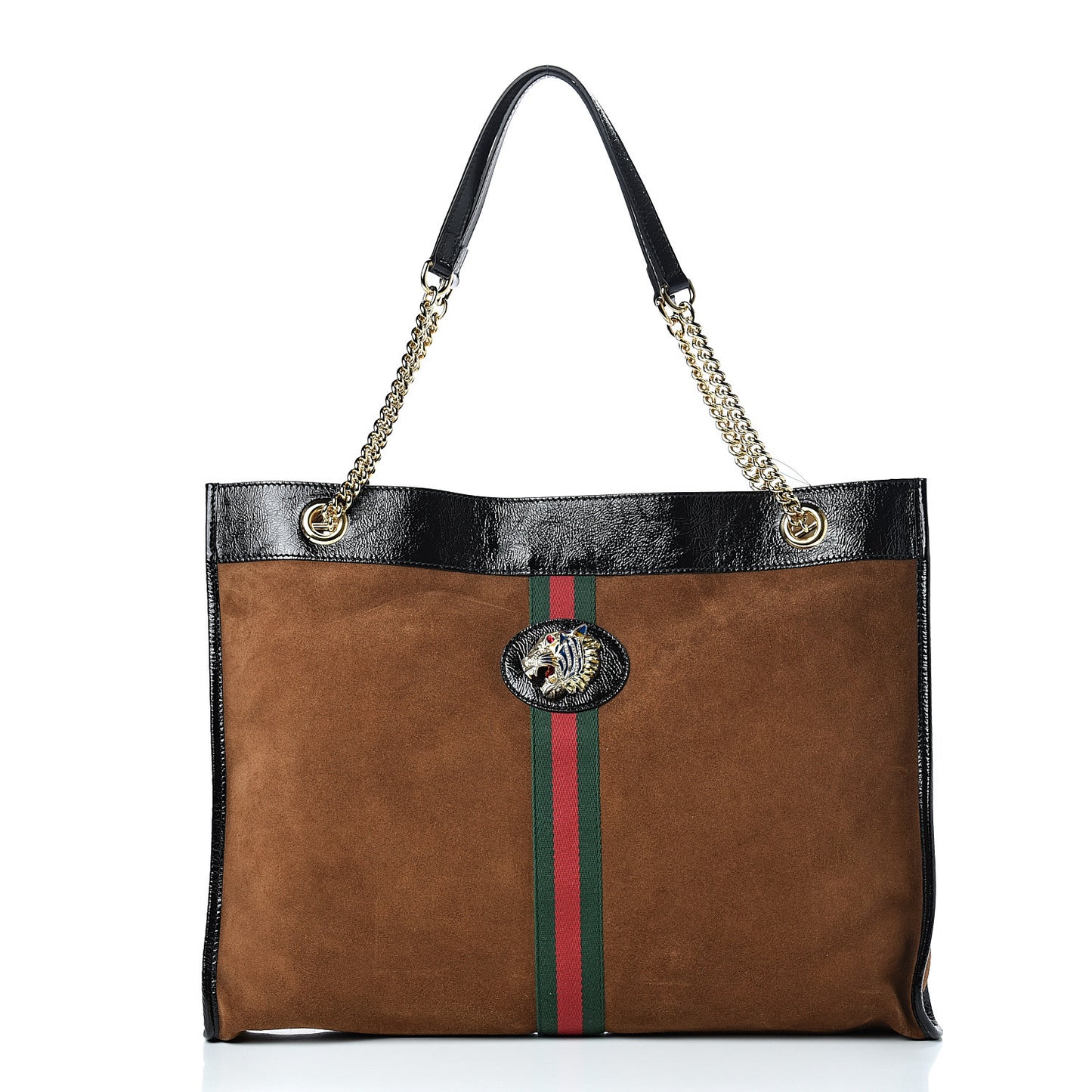 Suede Patent Large Rajah Chain Tote Nocciola Black