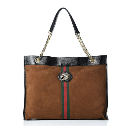 Gucci Suede Patent Large Rajah Chain Tote Nocciola Black 2 of 12