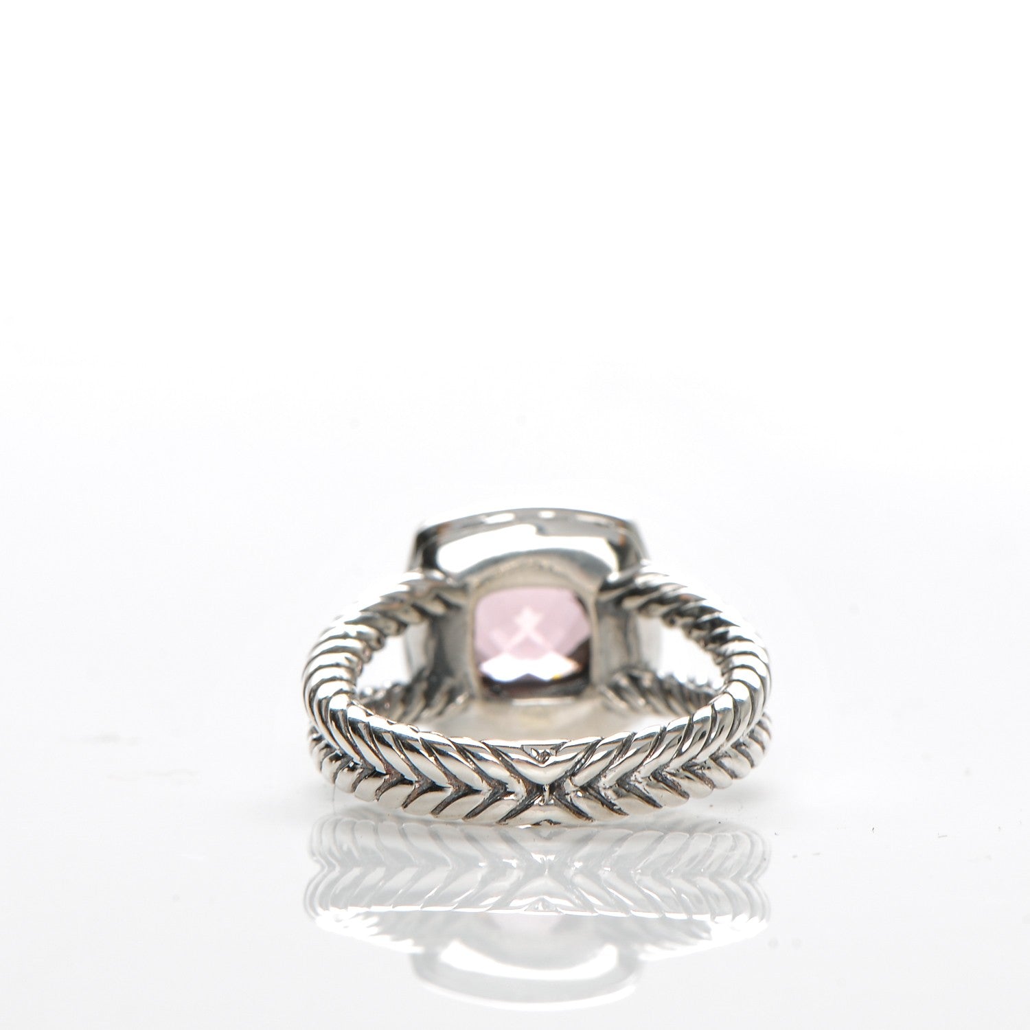 David Yurman Sterling Silver Diamond Morganite 7mm Petite Albion Ring 50 5.25 4 of 5