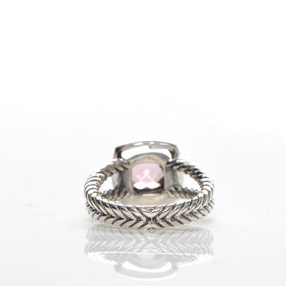 David Yurman Sterling Silver Diamond Morganite 7mm Petite Albion Ring 50 5.25 4 of 5