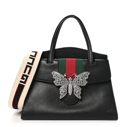 Gucci Grained Calfskin Web Crystal Butterfly Stripe Medium Totem Top Handle Bag Black 1 of 10