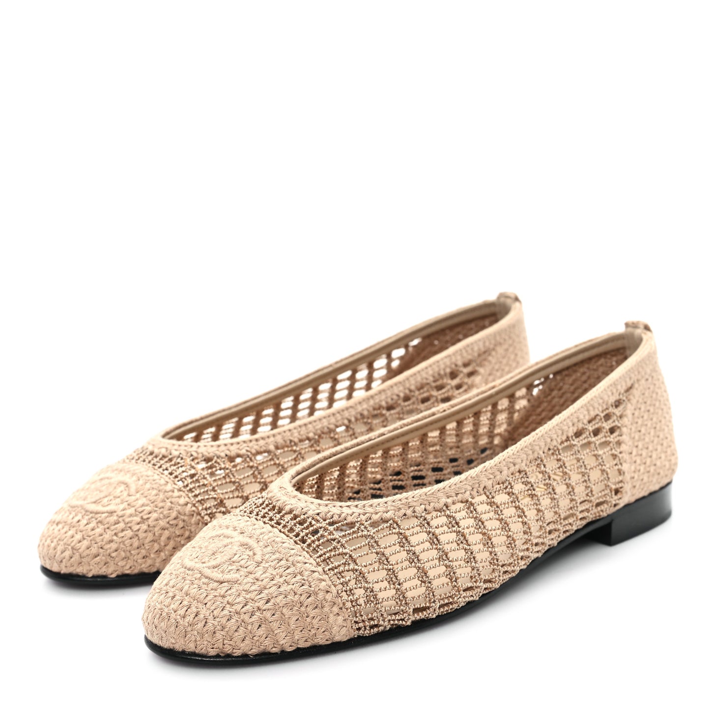 Raffia Cap Toe Ballerina Flats 37.5 Beige