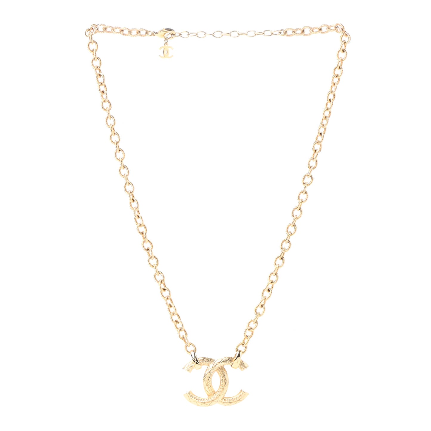 Metal Quilted CC Necklace Gold