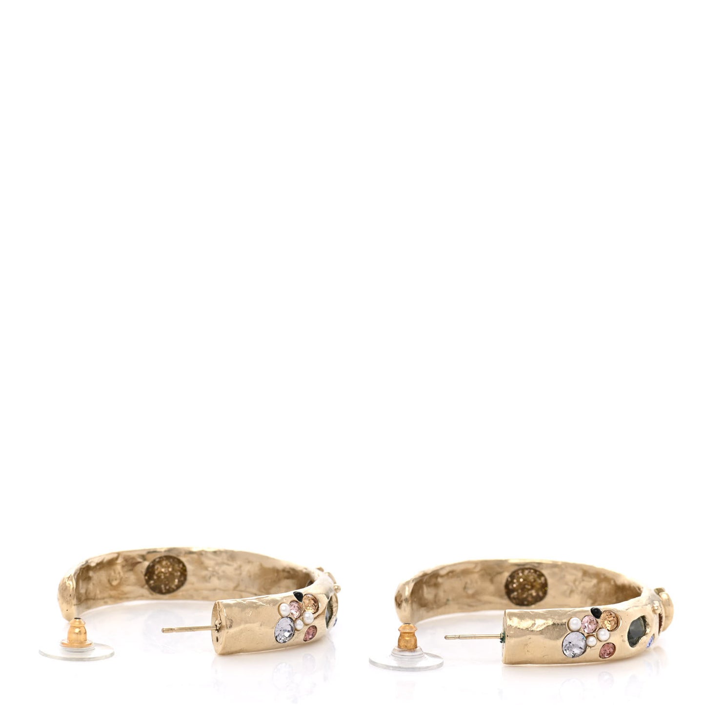 Metal Crystal CC Hoop Earrings Gold Multicolor