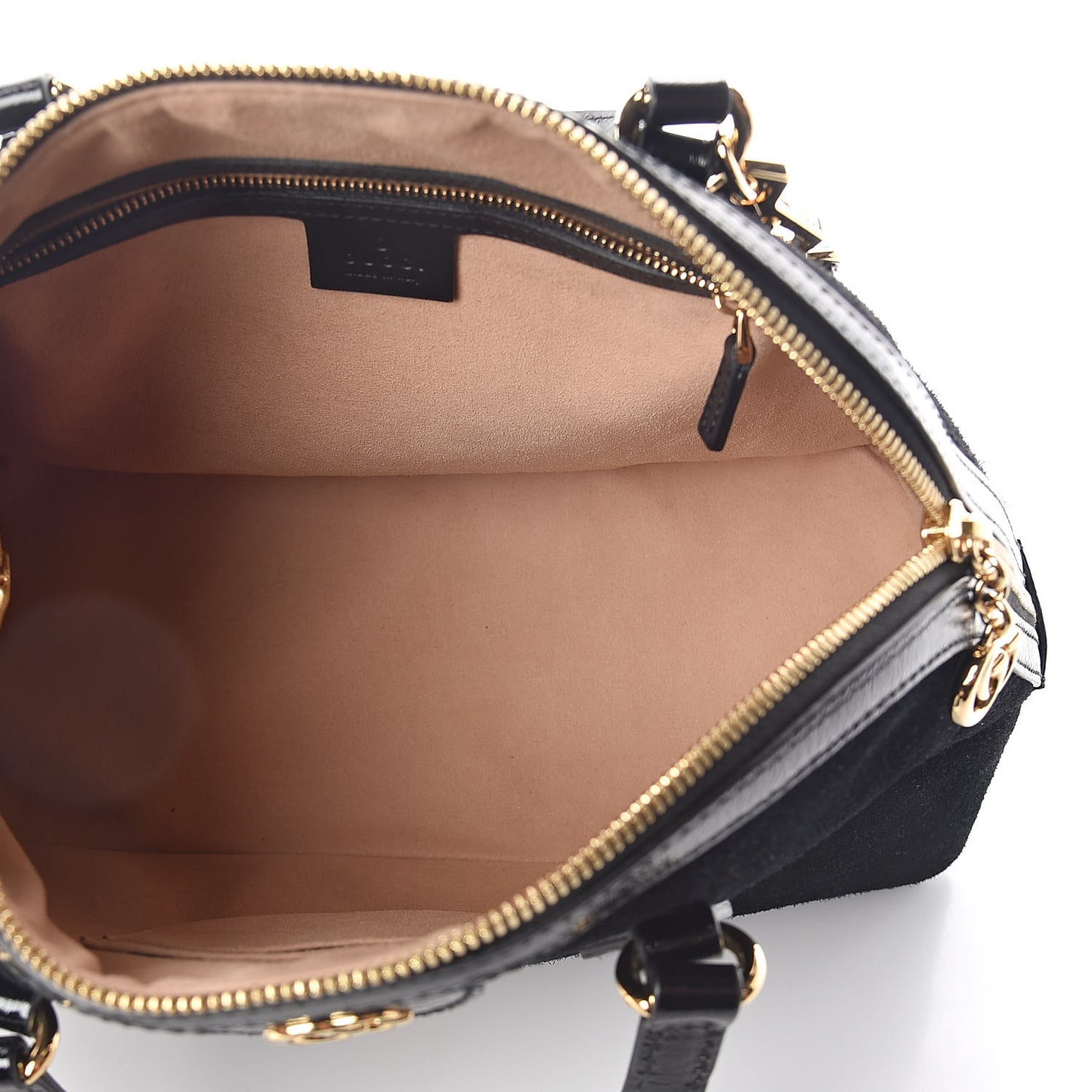 Suede Patent GG Web Medium Ophidia Top Handle Dome Bag Black