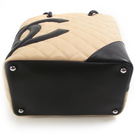 Calfskin Quilted Medium Cambon Tote Beige Black