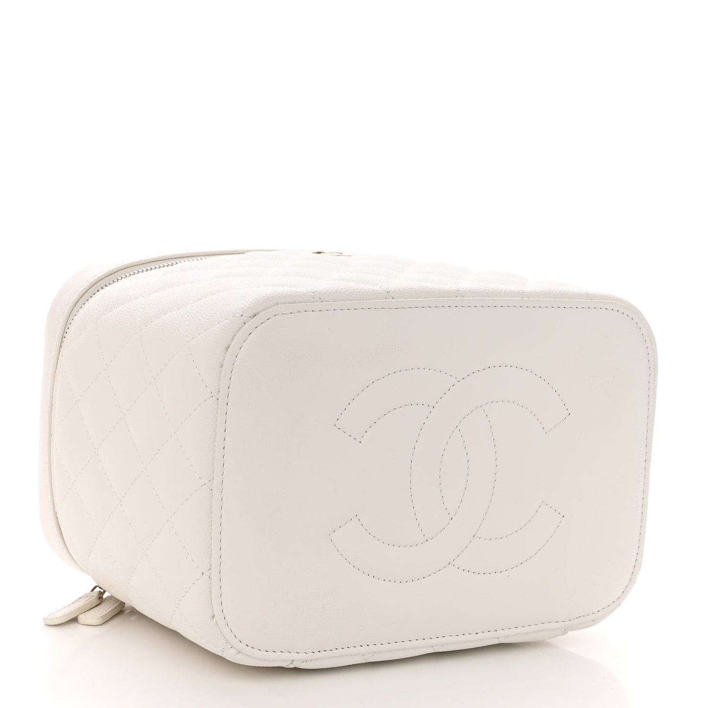 Caviar Quilted Large Vanity Pouch White