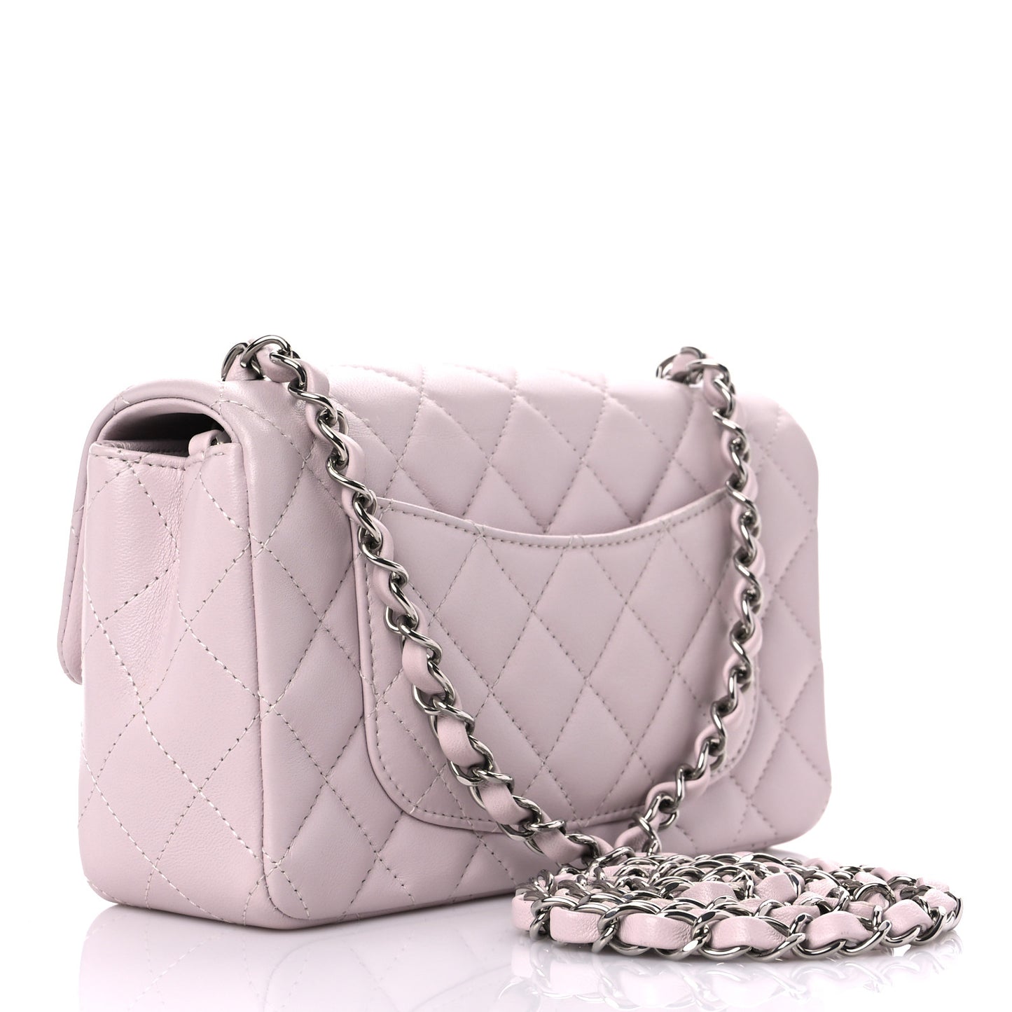 Lambskin Quilted Mini Rectangular Flap Light Purple