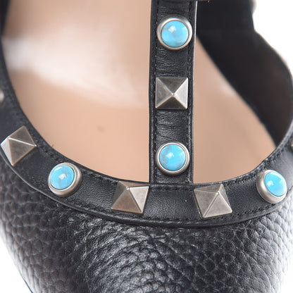 Valentino Garavani Pebbled Calfskin Turquoise Rockstud Rolling Ankle Strap 100mm Pumps 39.5 Black 13 of 15