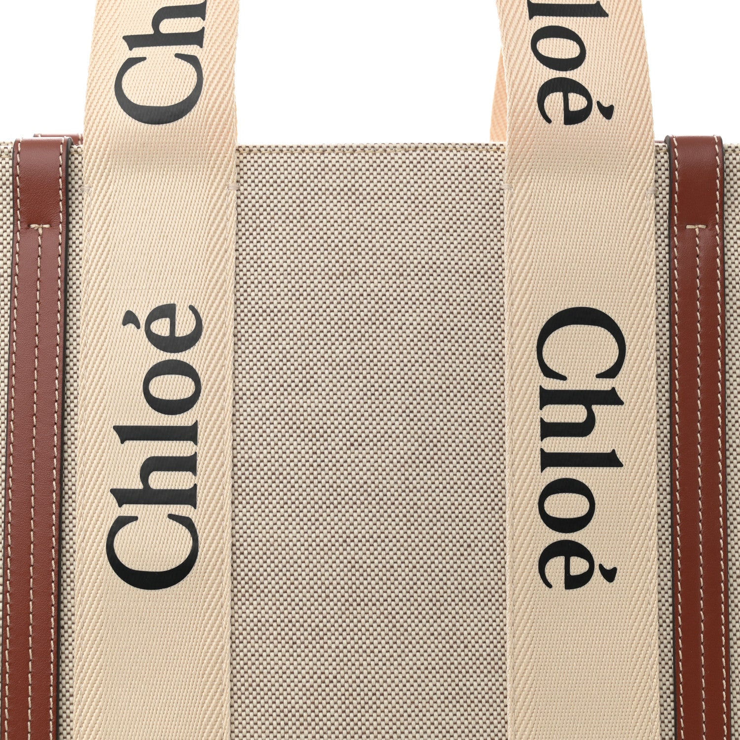 Chloe Cotton Calfskin Large Woody Ribbon Tote White Brown 8 of 10