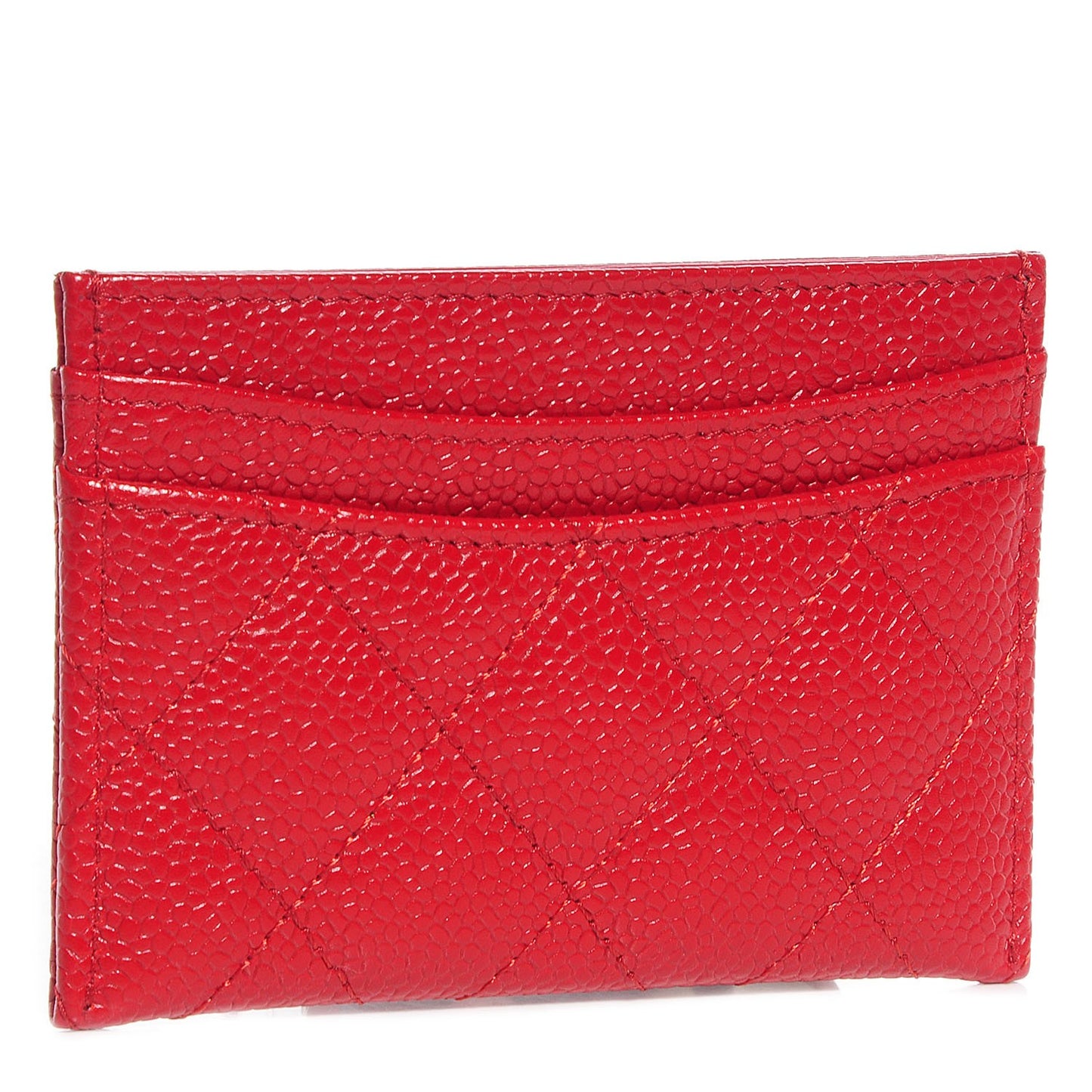 Caviar Quilted Card Holder Dark Red