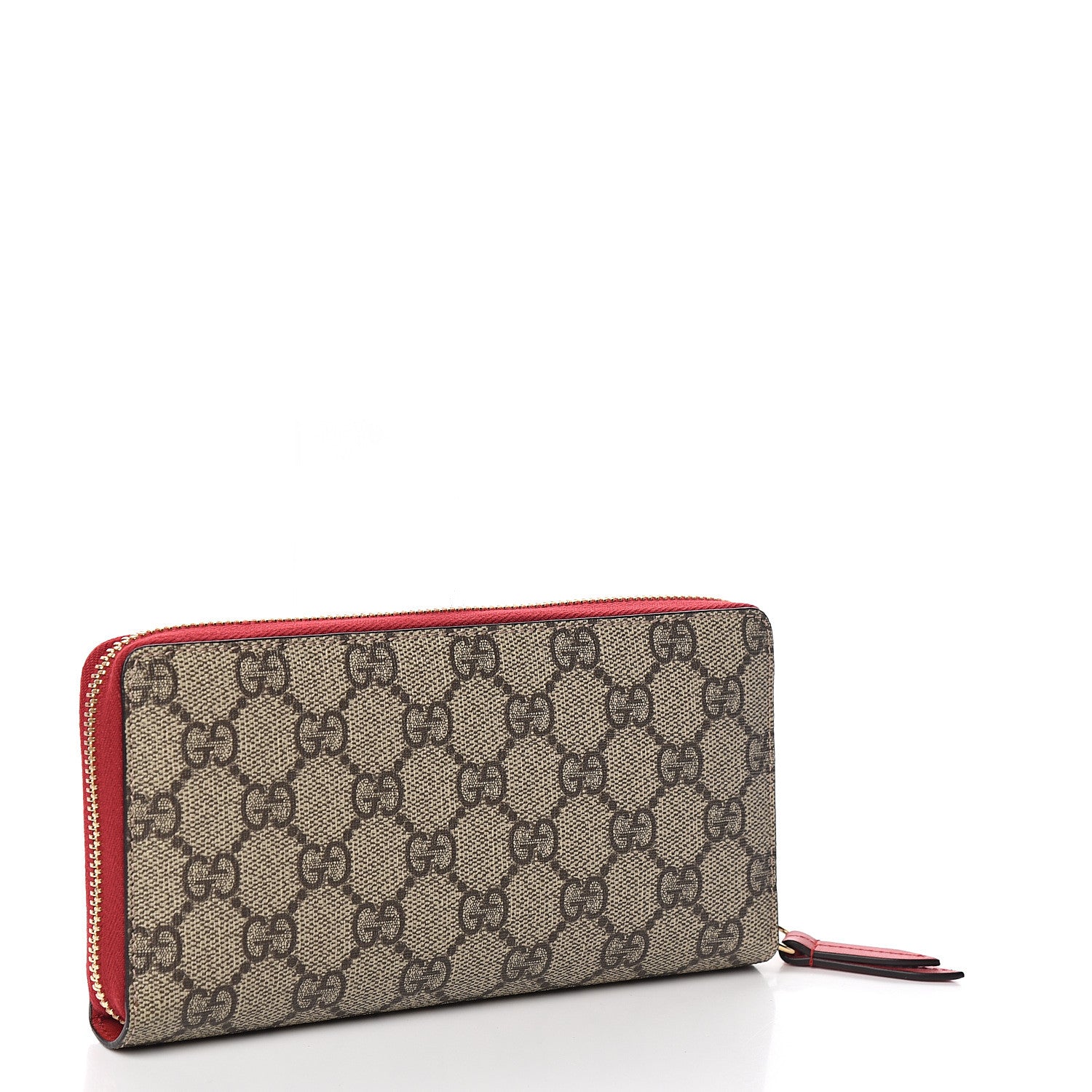Gucci GG Supreme Monogram Bosco Patch Zip Around Wallet Beige Malva Hibiscus Red 2 of 7