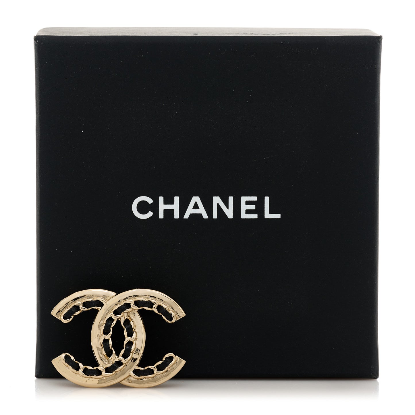 Lambskin Chain CC Chain Brooch Black Gold