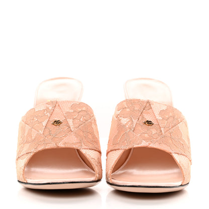Gucci Satin Lace Rose Flower Shawana High Heel Slide Sandals 36.5 Spring Rose Pale Rose 2 of 12