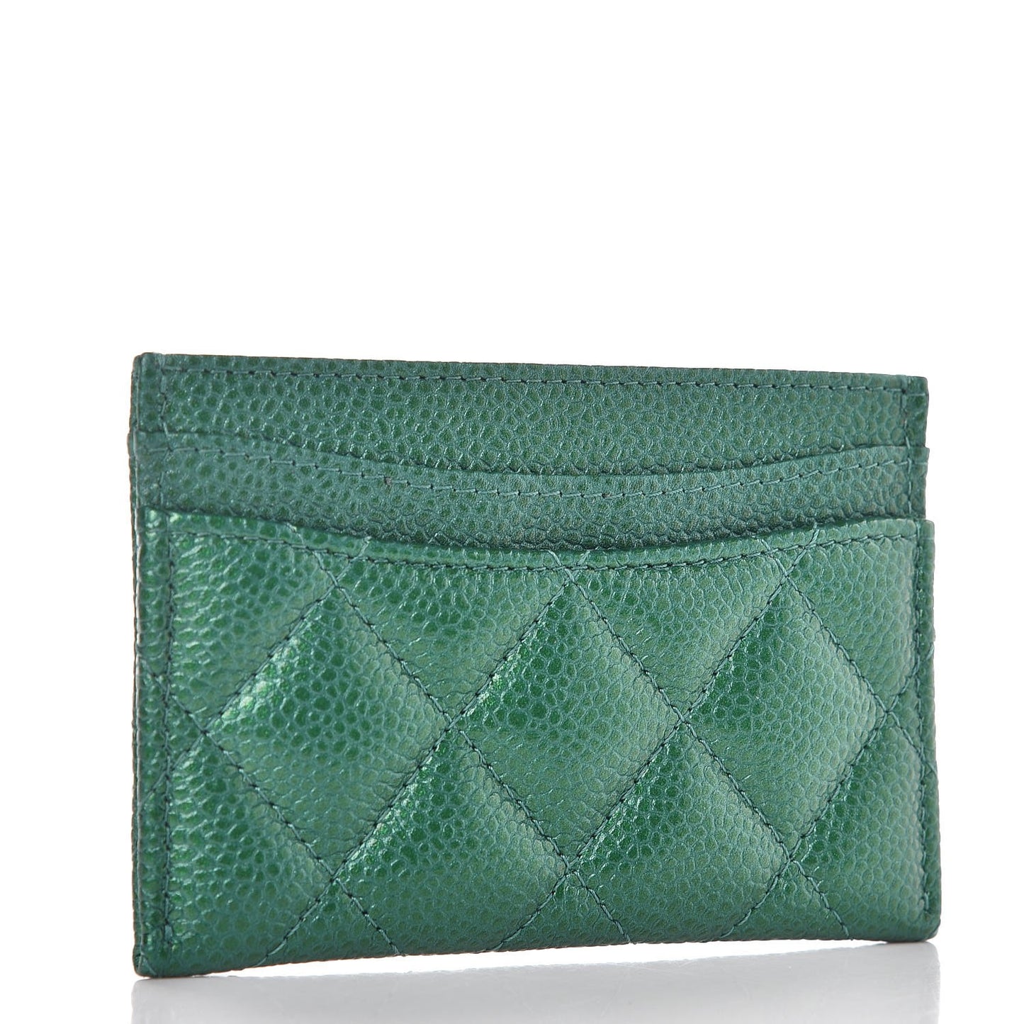 Metallic Caviar Quilted Card Holder Green