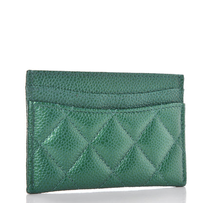 Chanel Metallic Caviar Quilted Card Holder Green 3 of 9