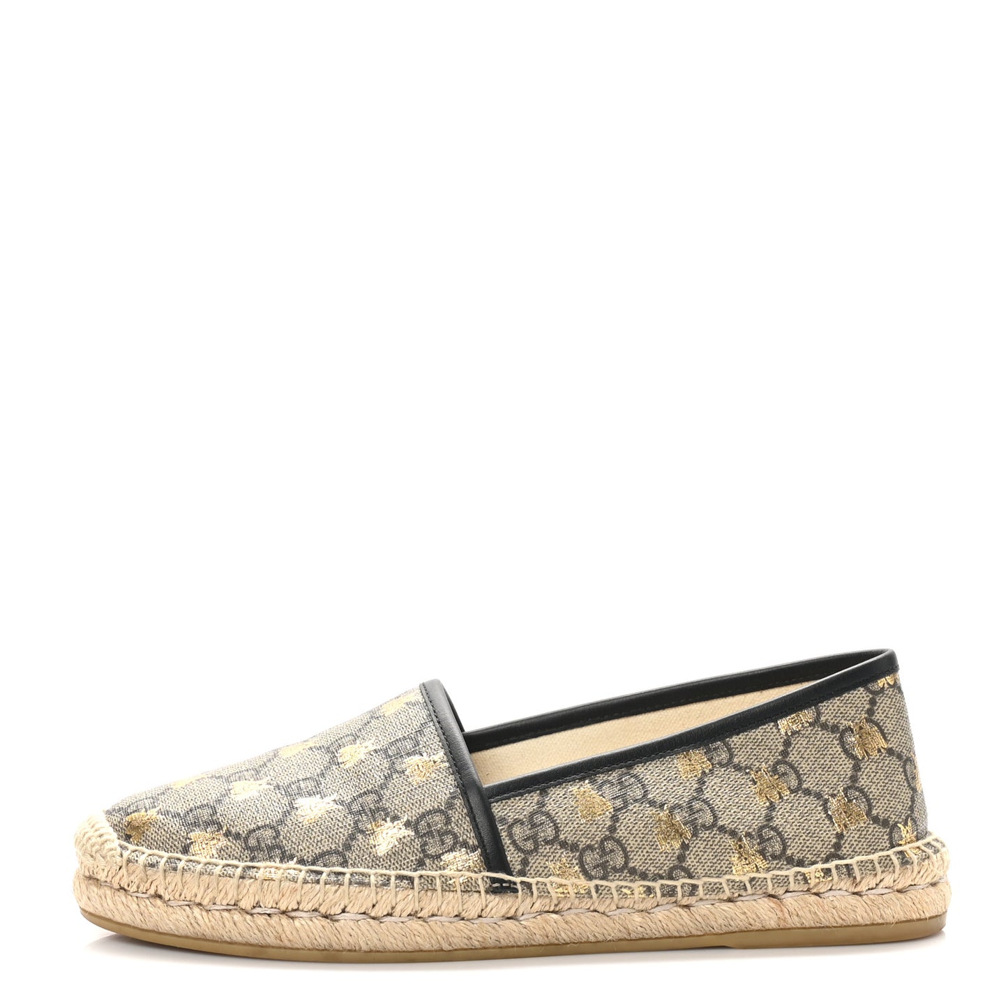 GG Supreme Monogram Bees Espadrille Flats 39 Beige Ebony Oro Black